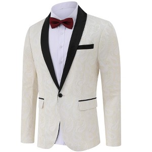 Men's Shawl Collar Tuxedo Suit Color Block Formal Blazer with Pocket Wedding Dinner Jacket - 1 of 4