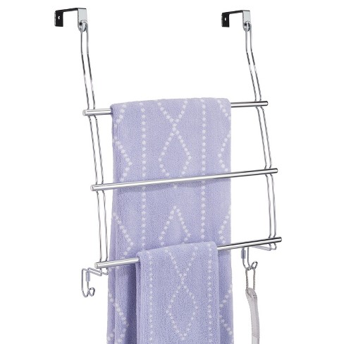 mDesign Adjustable Metal 3 Tier Over Door Towel Rack Holder 2 Hooks Chrome