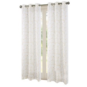 RT Designers Collection Lucia Embroidery Doily Grommet Sheer Curtain Panel Pair Taupe - 1 of 4