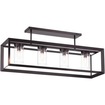 Franklin Iron Works Ketler 34 3/4" Modern Semi Flush-Mount Ceiling Light Fixture Kitchen Foyer Linear 4-Light Brown Oiled Bronze Finish Glass