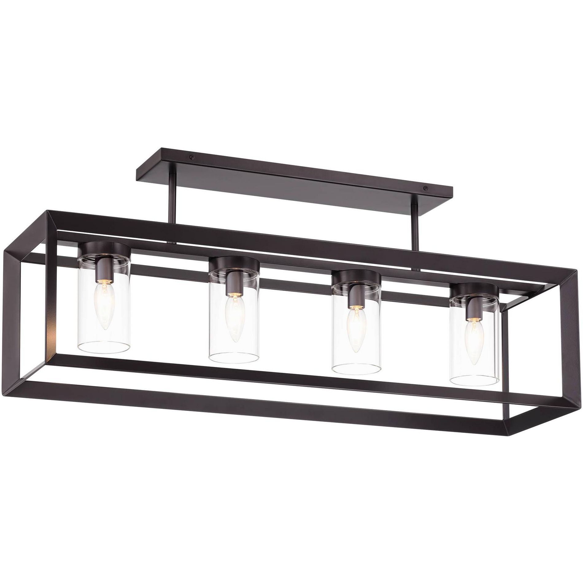 Franklin Iron Works Ketler 34 3/4" Modern Semi Flush-Mount Ceiling Light Fixture Kitchen Foyer Linear 4-Light Brown Oiled Bronze Finish Glass