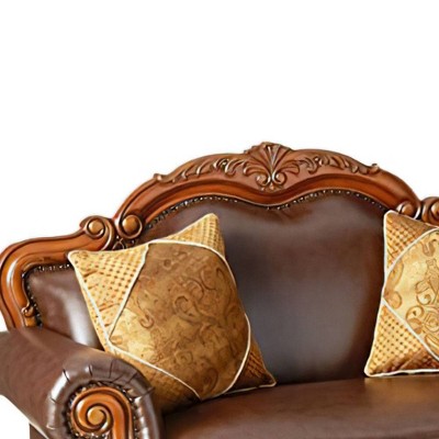 Dresden Brown Faux Leather Tufted Loveseat with Nailhead Trim