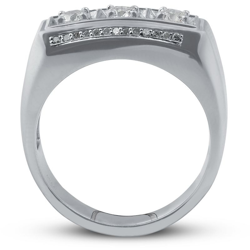 Pompeii3 1ct Diamond Mens Three Stone Wedding Anniversary Ring 10k White Gold, 3 of 5