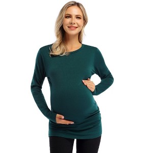 Maternity Shirt Side Button and Ruched Maternity Tunic Tops Maternity Long Sleeve T-Shirts (M,purpleRed-Long) - 1 of 4