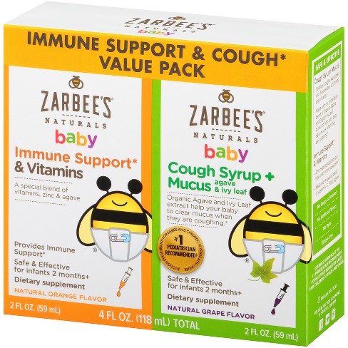 Zarbee S Naturals Baby Immune Support Cough Syrup Mucus Reducer Value Pack Orange Grape 2 Fl Oz 2pk Target