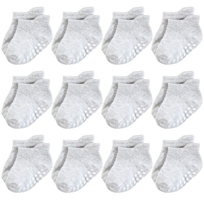 Image of Hudson Baby Unisex Baby Non-Skid No-Show Socks, Gray, 0-6 Months