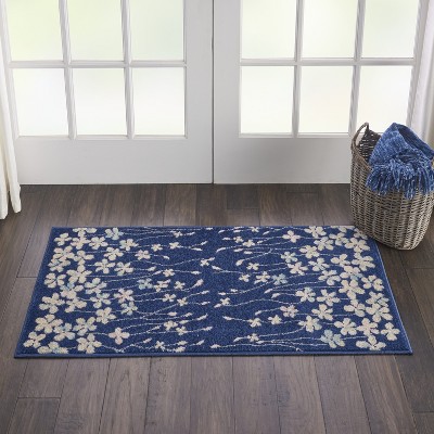 Navy Floral Whisper Rectangular Viscose 2' x 4' Area Rug