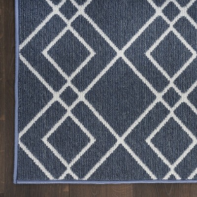 Denim Geometric Washable Synthetic Runner Rug 2' x 6'8"