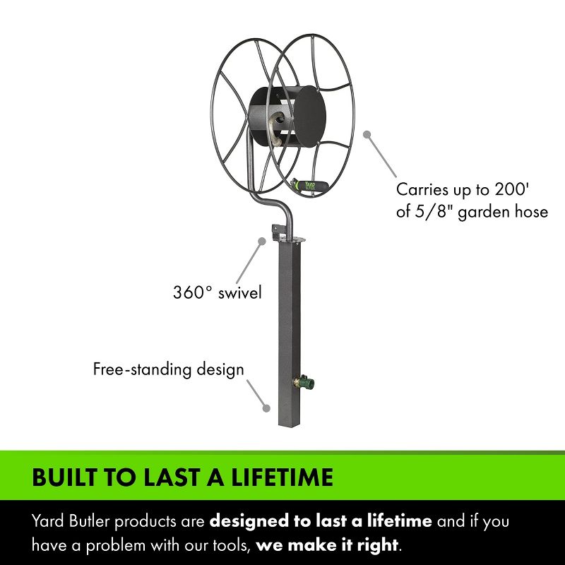Yard Butler Free Standing Swivel Hose Reel - Water Hose Caddy For Yard or Garden - Freestanding Metal Outdoor Water Pipe Stand, 4 of 8