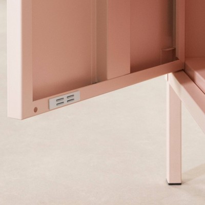 Pale Pink Metal Rectangular End Table with Storage