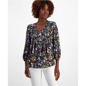 Tommy Hilfiger Womens Floral Peasant Blouse, blue, Small - 1 of 1