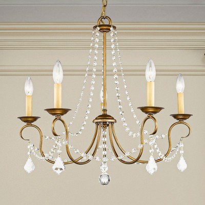Antique Gold Leaf Mini Crystal 5-Light Chandelier