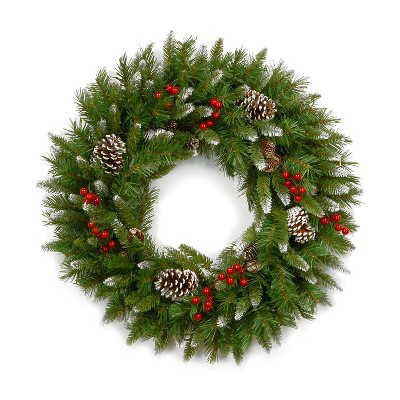 National Tree Company 24 Inch Diameter Round Artificial Frosted Berry Christmas Holiday Wreath Decoration with 180 Branch Tips, Green