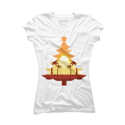 Junior's Design By Humans Christmas in July Tree Sunset By destiny29 T-Shirt