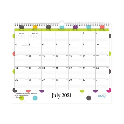 2021-22 Academic Wall Calendar 15"x12" Monthly Teacher Dots - Blue Sky