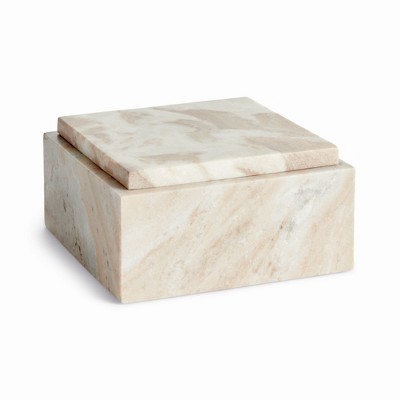 Plum & Post Jaqueline Square Lidded Box Wide - Brown/White Marble Accent