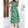 Womens Dress Summer Ruffle Trim Flutter Sleeve Tie Waist Printed Midi Dress - 3 of 4