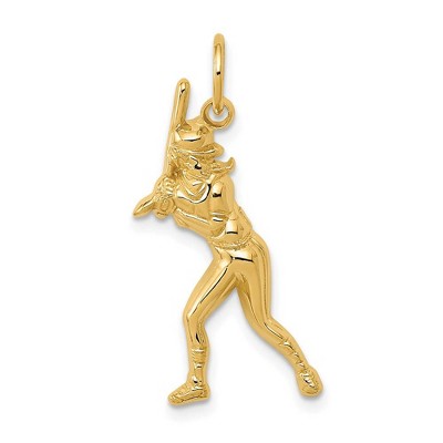 Black Bow Jewelry 14k Yellow Gold Female Baseball Batter Pendant