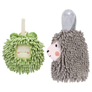 REGALWOVEN Absorbent Soft Chenille Cartoon Alpaca Fuzzy Ball Bathroom Hanging Hand Towels 7" x 7"/7" x 11" 2 Pcs - 1 of 4