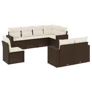 vidaXL 8 Piece Patio Sofa Set with Cushions - Brown and Cream Without Table - 1 of 4