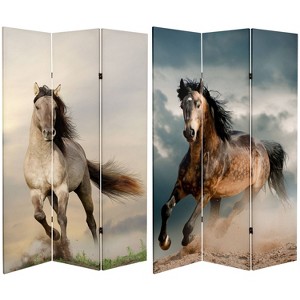 6" Double Sided Galloping Horses Canvas Room Divider - Oriental Furniture: Adjustable 3-Panel, Spruce Wood Frame, No Assembly Required - 1 of 4