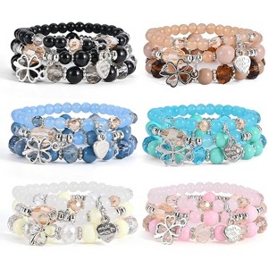 6 Sets Bohemian Stackable Stretch Bracelets Multi-color Boho Jewelry for Women with Various Charms - 1 of 4