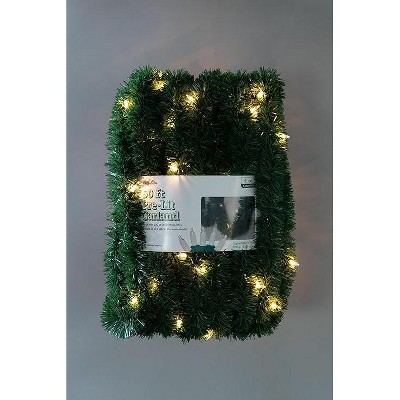 Swtroom 50 Ft Christmas Garland 100 LED Pre-lit Garland Green Artificial Pine Decorative Garland Xams Decor Warm White Lights