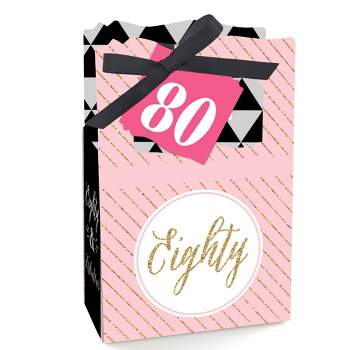 Big Dot of Happiness Chic 80th Birthday - Pink, Black and Gold - Party Favor Boxes - Set of 12