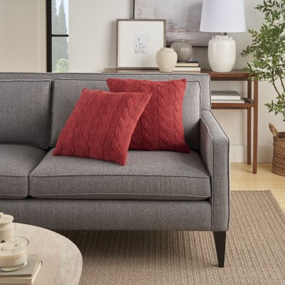 Red Cotton Cable Knit 18" Square Throw Pillow Set of 2
