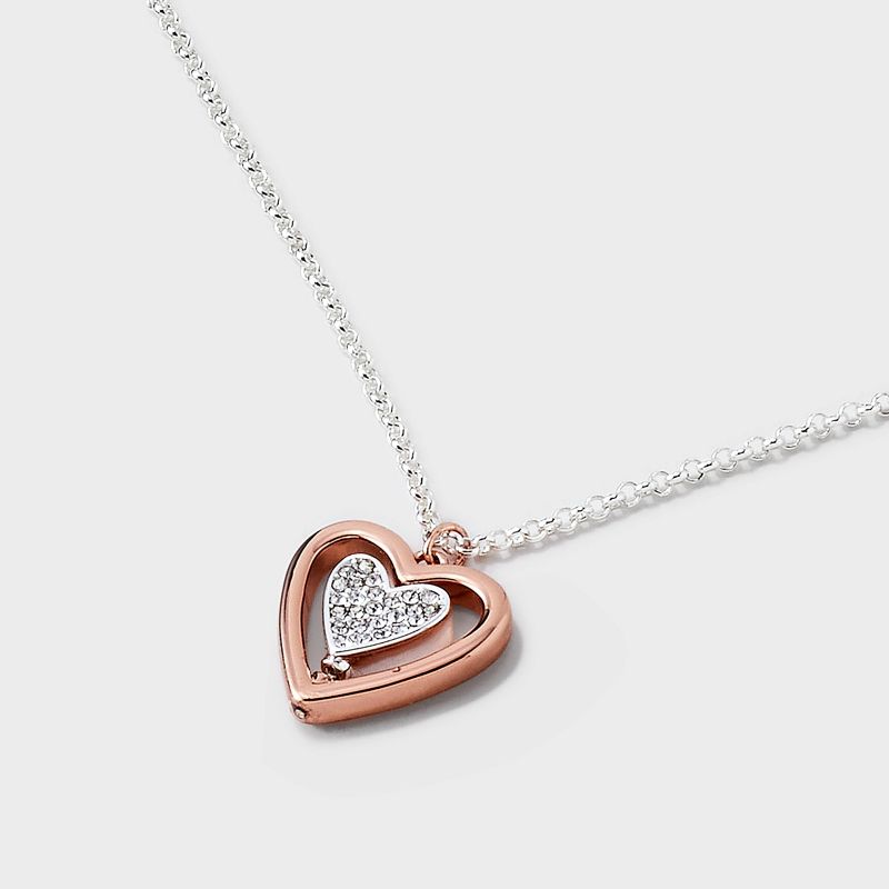 Silver Plated Two Tone &#34;Always in my Heart&#34; Crystal Open Heart Necklace - Silver, 4 of 5