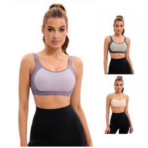 INSPIRE CHIC 3 Pcs Women's Contrasting Colors Adjustable Straps Workout Fixed Cup U Back Sports Bras - 1 of 4