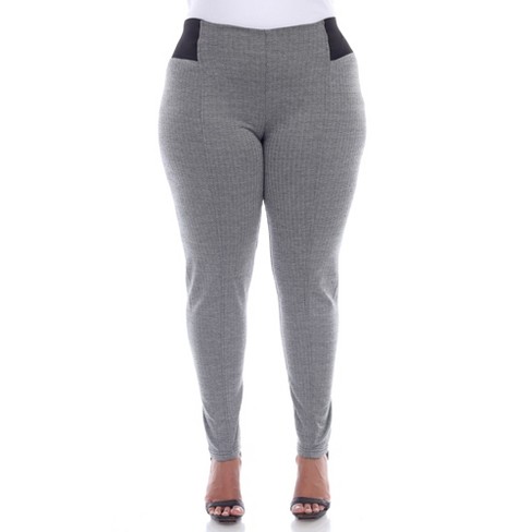 Women's Plus Size Jacquard Slim Pants Grey Row 1X - White Mark