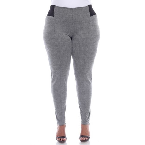 Women's Plus Size Jacquard Slim Pants Grey Row 3X - White Mark