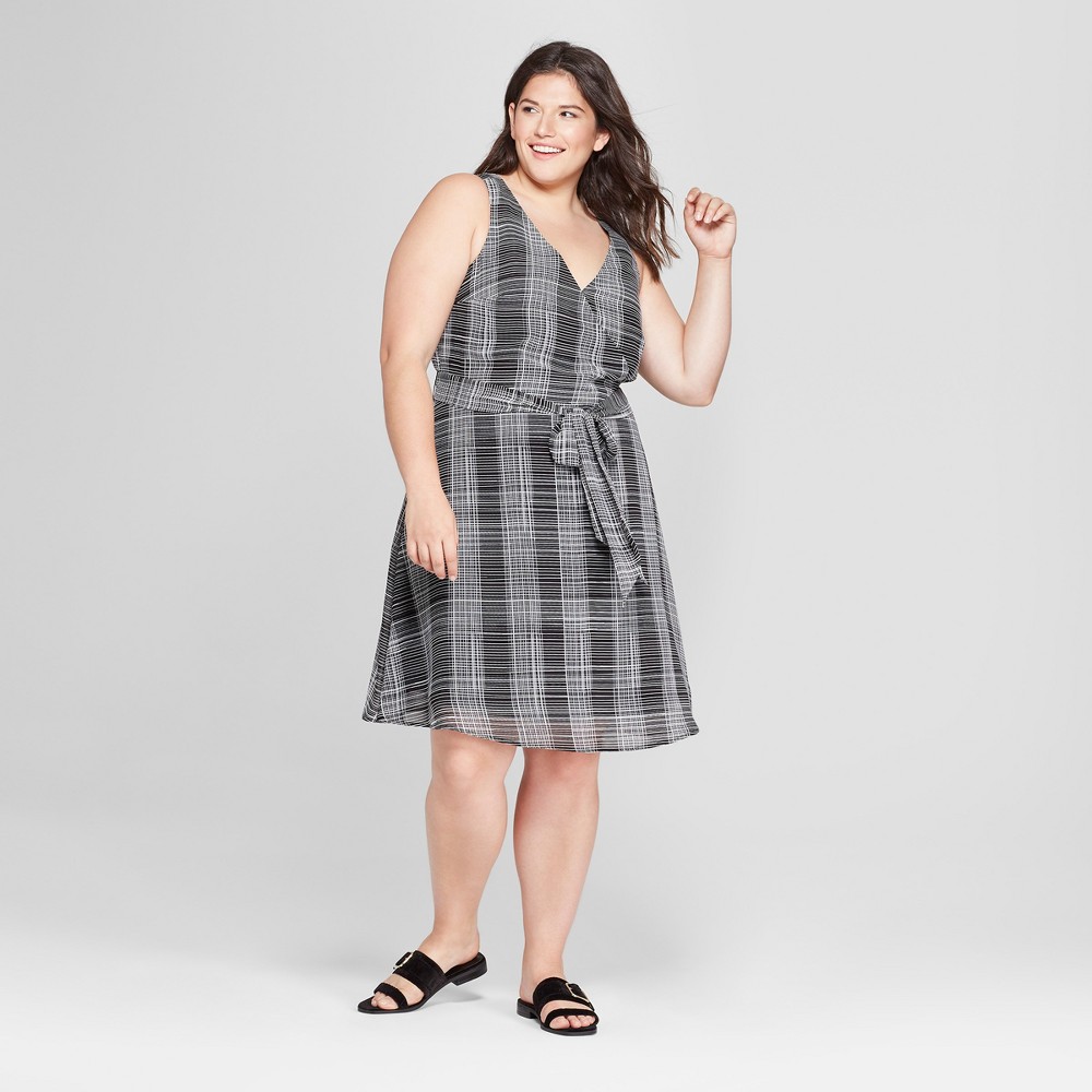 Women's Plus Size Gingham Sleeveless Chiffon Tie Waist Dress - A New Day Black 3X, Size: Small was $27.98 now $11.19 (60.0% off)