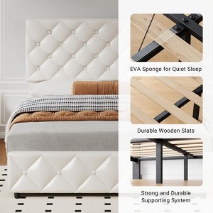Full-size bed frame with 4 storage drawers, headboard, linen upholstery, diamond-stitched button tufting, no spring mattress required. - 1 of 4