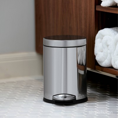Polished Stainless Steel Round Step Trash Can with Pedal, 1.2 Gallon