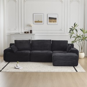 GDFStudio Quinn Modern 119.69" 3-Seater Compressed Corduroy Upholstered Sectional Sofa with 1 Ottoman - 1 of 4