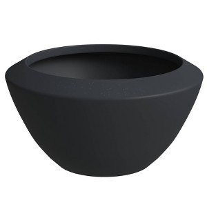 LeisureMod Round Planter Pot in Fiberstone with Drainage Holes for Indoor and Outdoor Vessel Collection in Black - 1 of 4