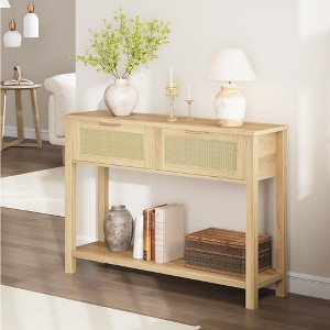 Entryway Table with 2 Drawers, Boho Console Table for Living Room and Hallway, Wood Sofa Table with Storage for Foyer and Entryway Decor - 1 of 4