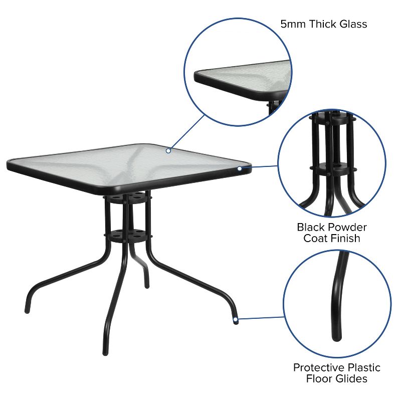 Emma and Oliver 31.5" Square Tempered Glass Metal Table, 3 of 6