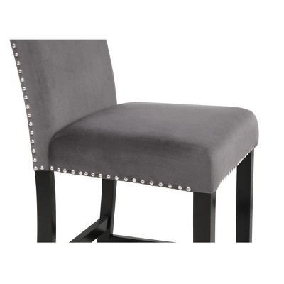 Gray Velvet Counter Stool with Chrome Nailhead Trim