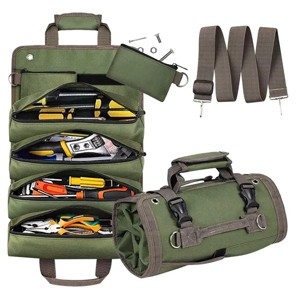 Racxily Roll Up Tool Bag, Heavy Duty Tool Organizer with 2 Detachable Zipper Pouches, Compact Durable Tool Storage - 1 of 2