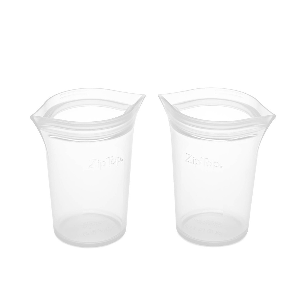 Zip Top Reusable 100% Platinum Silicone Container - Small Cup Set of 2 - Clear