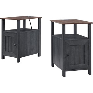 SinCiDo Farmhouse Set of 2 Nightstands w/Charging Station, Wood End Table with Barn Door & Open Shelves for Bedroom, Living Room - 1 of 4