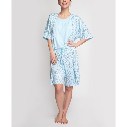 cheibear Womens Satin Floral Lounge Cami Nightgown Sleepwear 4pcs Pajama  Sets Blue Medium