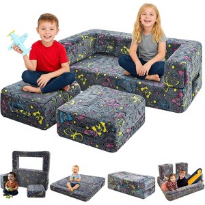 Hooseng Glow in The Dark Kids Modular Sofa, 3-in-1 Convertible Toddler Play Couch with Memory Foam & Floor Cushion for Playroom & Bedroom - 1 of 4