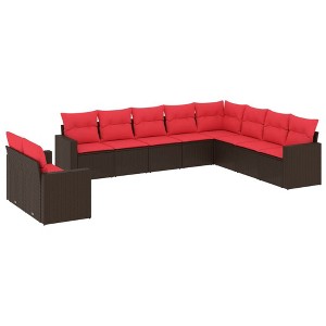 vidaXL 10 Piece Patio Sofa Set with Cushions Brown Poly Rattan - 1 of 4
