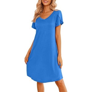 Ekouaer Womens Nightgown Short Sleeves Sleepwear V Neck Nightgowns for Women Petal Sleeves Houses Dress Sleepshirt - 1 of 4
