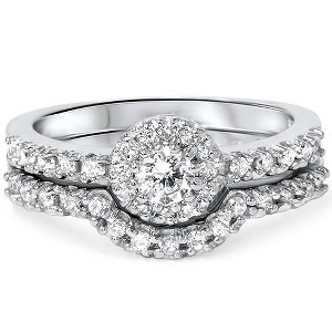 Pompeii3 1ct Halo Diamond Engagement Wedding Ring Set 10K White Gold - 1 of 4