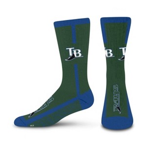 MLB Tampa Bay Rays Adult Crew Socks: Cushioned Heel & Toe, Knit Logo Pattern - 1 of 3
